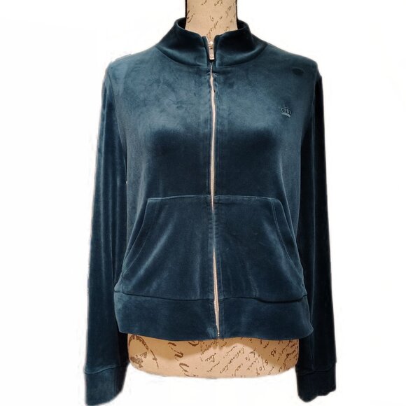 Juicy Couture Womens Velour Jacket Large Zip Up Green - Y2K Loungewear Fall - Picture 1 of 7